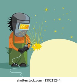 Cartoon of a welder with space for custom text