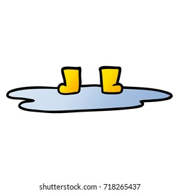 cartoon wellington boots in puddle