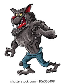 Cartoon werewolf with claws and teeth. Isolated on white