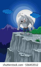 Cartoon werewolf with full moon
