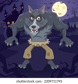 Cartoon Werewolf with halloween background
