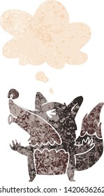 cartoon werewolf howling with thought bubble in grunge distressed retro textured style