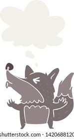 cartoon werewolf howling with thought bubble in retro style
