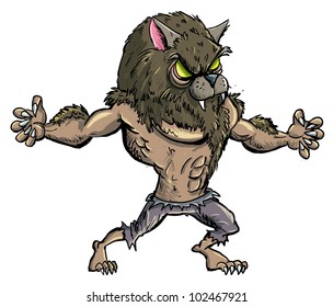 Cartoon werewolf with teeth and claws. Isolated