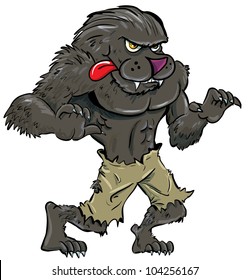 Cartoon werewolf with tongue. Isolated on white