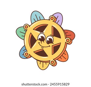 Cartoon Western sheriff star sign groovy character, retro Wild West police vector personage. Cute star with daisy flower, funny badge of old american sheriff. Groovy Western marshal star emoticon