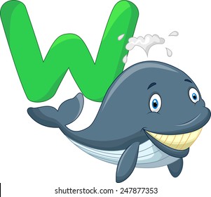 Cartoon whale with alphabet W