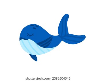 Cartoon whale animal isolated on white. Cute character, vector zoo, wildlife poster. 