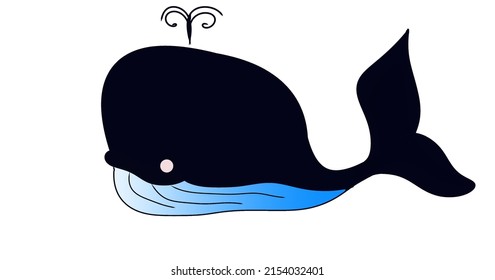 cartoon whale black white background vector illustration