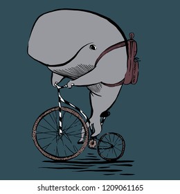 Cartoon Whale Character Backpack Riding Bicycle Stock Vector (Royalty ...