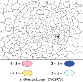 Cartoon whale. Color by number educational game for schoolchild and preschool kids