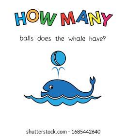 Juego de recuento de ballenas. Ilustración vectorial para la educación de los niños. ¿Cuántas pelotas tiene la ballena?