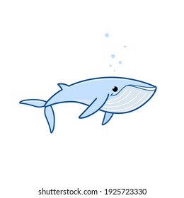 Cartoon whale, cute character for children. Vector illustration in cartoon style for abc book, poster, postcard. Animal alphabet - letter W.