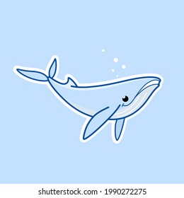 Cartoon whale, cute character for children. Vector illustration in cartoon style for abc book, poster, postcard. Animal alphabet - letter W.