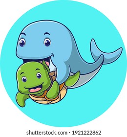 cartoon whale with cute turtle
