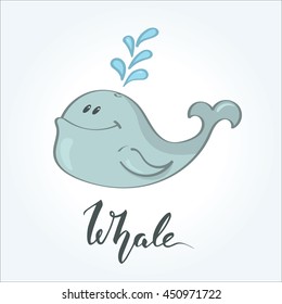 Cartoon Whale. Cute Vector Illustration. Kid fabric design.