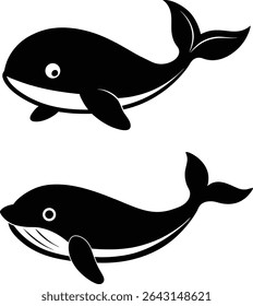 Cartoon Whale Fish Vector Illustration | Sea Animals Silhouette