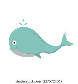 Cartoon whale in a flat style. Vector illustration of a whale isolated on a white background
