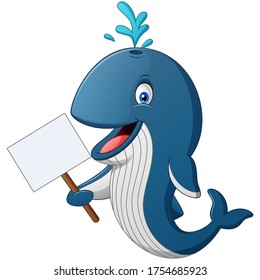 Cartoon whale holding a text board. Vector illustration