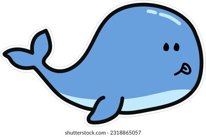 cartoon whale illustration, hand drawn cute whale suitable for stickers and emoticons