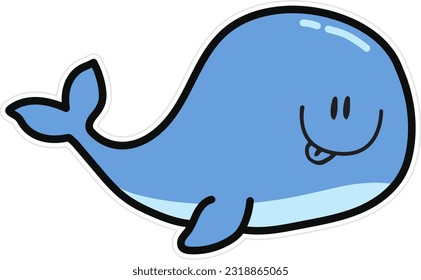 cartoon whale illustration, hand drawn cute whale suitable for stickers and emoticons