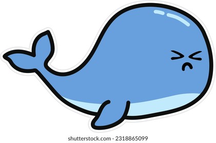 cartoon whale illustration, hand drawn cute whale suitable for stickers and emoticons