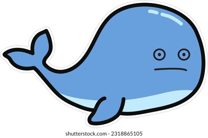 cartoon whale illustration, hand drawn cute whale suitable for stickers and emoticons