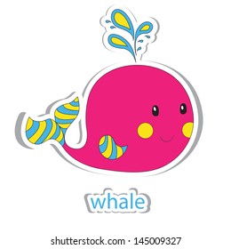 Cartoon whale isolated on white. Coloring book. Vector illustration.