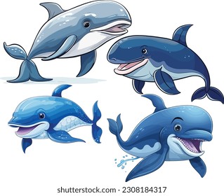 Cartoon Whale is isolated on a white background. Cartoon Whale clip art set