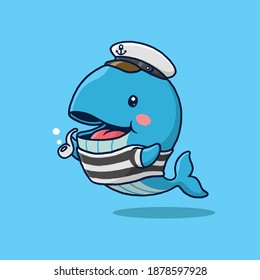 Cartoon whale of a sailor vector .
