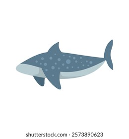 Cartoon whale shark swimming underwater with open mouth in blue and gray colors