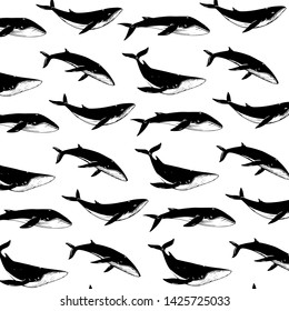 Cartoon whale - simple trendy pattern with whale. Cartoon vector illustration for prints, clothing, packaging and postcards.