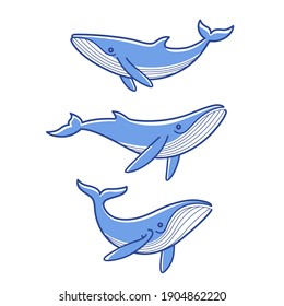 Cartoon whale sketch line icon. 
Сute animals set of icons. 