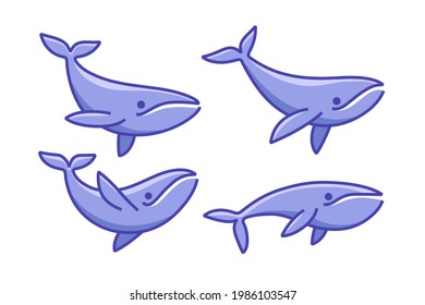 Cartoon whale sketch line icon. Kawaii animals icons set. Childish print for nursery, kids apparel, poster, postcard, pattern.