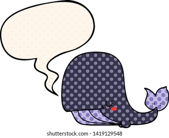 cartoon whale with speech bubble in comic book style