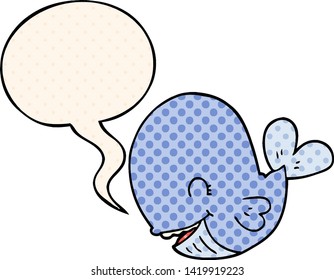 cartoon whale with speech bubble in comic book style