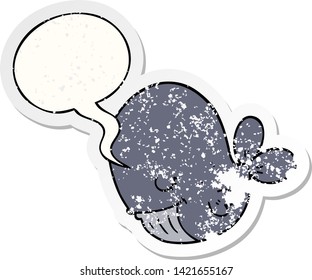 cartoon whale with speech bubble distressed distressed old sticker