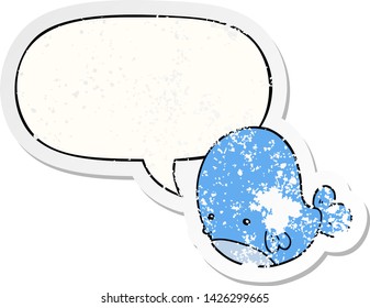 ballena de caricatura con burbuja de habla angustiada pegatina vieja