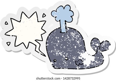 ballena de caricatura con burbuja de habla angustiada pegatina vieja