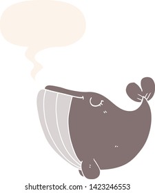 cartoon whale with speech bubble in retro style