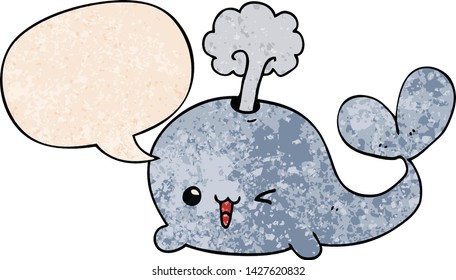 ballena de dibujos animados con burbuja de habla en estilo de textura retro