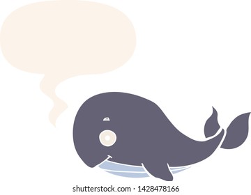 cartoon whale with speech bubble in retro style