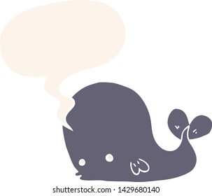 cartoon whale with speech bubble in retro style