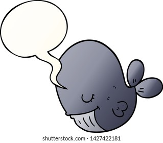 ballena de dibujos animados con burbuja de habla en un estilo de gradiente suave