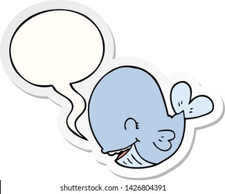 ballena de caricatura con pegatina de burbuja de habla