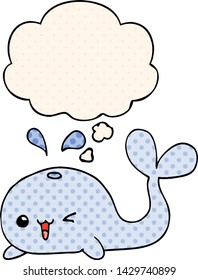 cartoon whale with thought bubble in comic book style