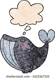 cartoon whale with thought bubble in grunge texture style