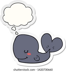 ballena de dibujos animados con burbuja de pensamiento como pegatina impresa