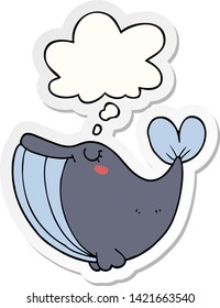 ballena de dibujos animados con burbuja de pensamiento como pegatina impresa