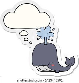 cartoon whale with thought bubble as a printed sticker